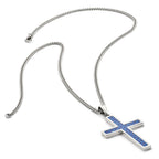 Chisel Stainless Steel Polished with Blue Carbon Fiber Inlay Cross Pendant on a 20 inch Curb Chain Necklace