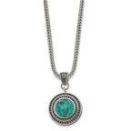 Stainless Steel Antiqued & Polished Imitation Turquoise w/2in ext Necklace