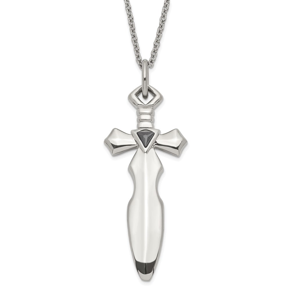 Stainless Steel Black CZ Sword Necklace