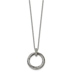 Stainless Steel Antiqued and Polished Black/Clear CZ Circle 18in Necklace