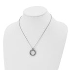 Stainless Steel Antiqued and Polished Black/Clear CZ Circle 18in Necklace