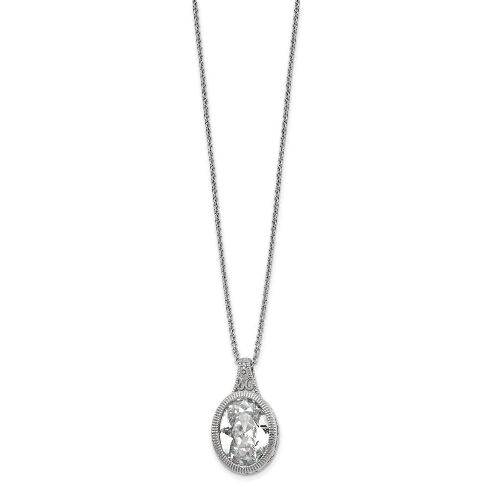Chisel Stainless Steel Brushed and Polished Crystal Oval Pendant on an 18 inch Cable Chain Necklace