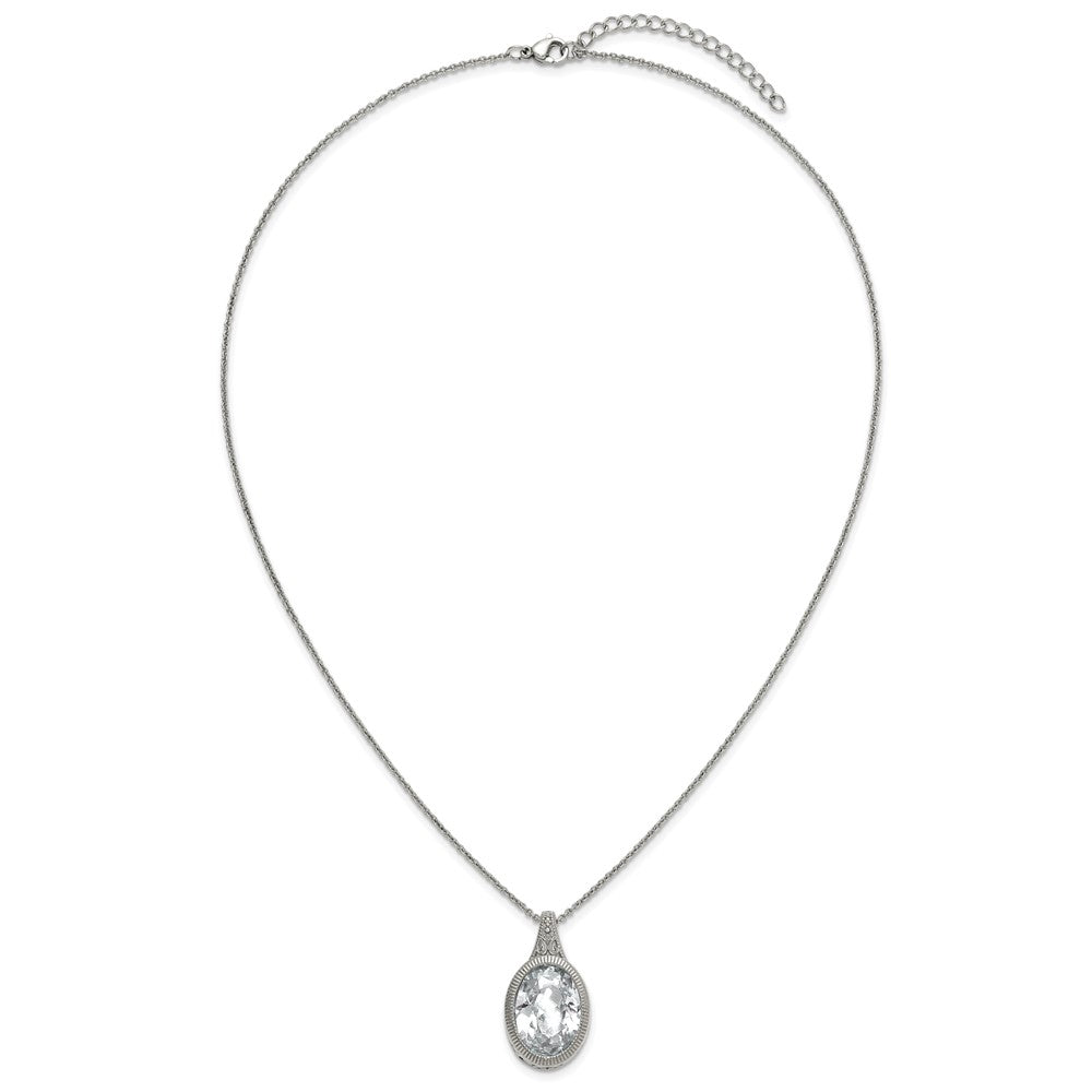 Chisel Stainless Steel Brushed and Polished Crystal Oval Pendant on an 18 inch Cable Chain Necklace