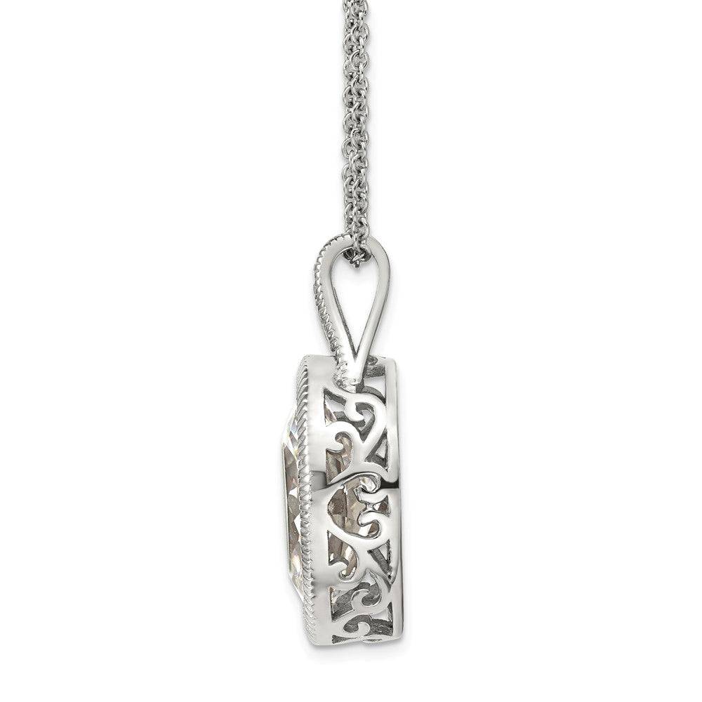 Chisel Stainless Steel Brushed and Polished Crystal Oval Pendant on an 18 inch Cable Chain Necklace
