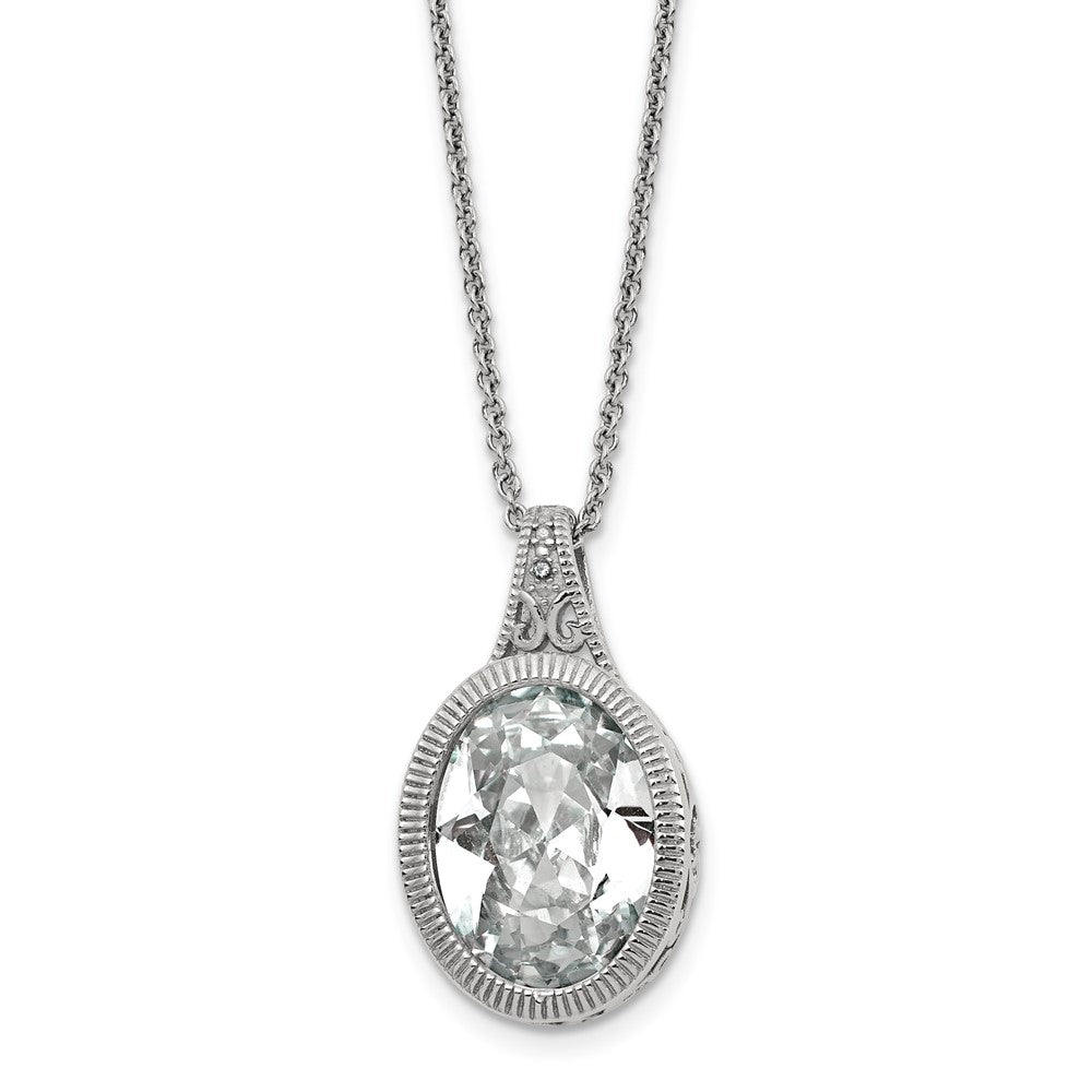 Chisel Stainless Steel Brushed and Polished Crystal Oval Pendant on an 18 inch Cable Chain Necklace