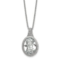 Chisel Stainless Steel Brushed and Polished Crystal Oval Pendant on an 18 inch Cable Chain Necklace