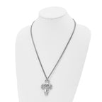 Chisel Stainless Steel Polished Cross with Skull Pendant on a 24 inch Curb Chain Necklace