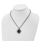 Stainless Steel Antiqued & Polished Yellow IP w/Blue Glass 18in Necklace