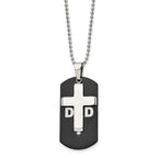 Chisel Stainless Steel Polished Black IP-plated with CZ DAD Dog Tag and Cross Pendant on a 22 inch Ball Chain Necklace