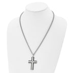 Chisel Stainless Steel Brushed and Polished Black IP-plated Edges with CZ Cross Pendant on a 22 inch Curb Chain Necklace
