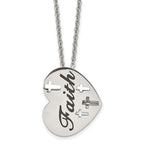 Chisel Stainless Steel Polished and Enameled FAITH Heart with Cross Cut out Pendnat on a 20 inch Cable Chain Necklace