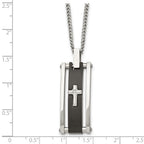 Chisel Stainless Steel Polished Black IP-plated with CZ Cross Pendant on a 22 inch Curb Chain Necklace