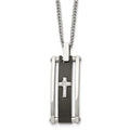 Chisel Stainless Steel Polished Black IP-plated with CZ Cross Pendant on a 22 inch Curb Chain Necklace