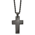 Chisel Stainless Steel Brushed Black IP-plated Cross Pendant on a 20 inch Rope Chain Necklace