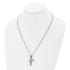 Chisel Stainless Steel Brushed and Polished with CZ Open Cross Pendant on a 22 inch Cable Chain Necklace
