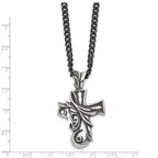 Chisel Stainless Steel Antiqued and Polished Fancy Cross Pendnat on a 20 inch Curb Chain Necklace