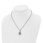 Chisel Stainless Steel Polished and Antiqued Oval Magnetic Prayer Box on an 18 inch Cable Chain Necklace