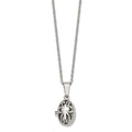 Chisel Stainless Steel Polished and Antiqued Oval Magnetic Prayer Box on an 18 inch Cable Chain Necklace