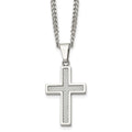 Chisel Stainless Steel Polished with Grey Carbon Fiber Inlay Small Cross Pendant on a 20 inch Curb Chain Necklace