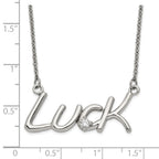 Stainless Steel Polished CZ with 2in ext. Luck Necklace
