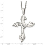 Chisel Stainless Steel Polished with CZ Swirl Cross Pendant on a 20 inch Cable Chain Necklace