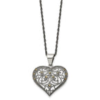 Chisel Stainless Steel Antiqued and Polished with Marcasite Heart Pendant on a 20 inch Singapore Chain Necklace