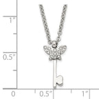 Stainless Steel Polished CZ Butterfly Key with 2 inch ext Necklace