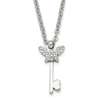 Stainless Steel Polished CZ Butterfly Key with 2 inch ext Necklace
