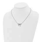 Stainless Steel Polished Crystal Bow 16.25in w/1.75in ext Necklace