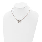 Stainless Steel Polished Rose IP-plated Crystal Bow w/1.75in ext Necklace