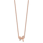 Stainless Steel Polished Rose IP-plated w/CZ Bow w/1.75in ext Necklace
