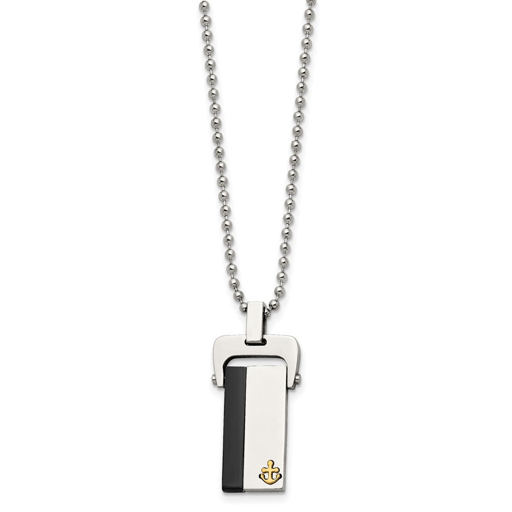 Stainless Steel Polished Yellow & Black IP-plated Dog Tag 20in Necklace