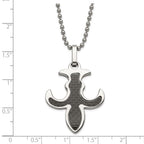 Stainless Steel Polished Black Carbon Fiber Inlay Fleur de Lis Necklace