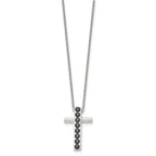 Stainless Steel Polished w/Black CZ Cross 22in Necklace