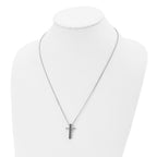 Stainless Steel Polished w/Black CZ Cross 22in Necklace