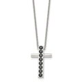 Stainless Steel Polished w/Black CZ Cross 22in Necklace