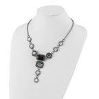 Stainless Steel Polished/Antiqued Fancy Glass Beads w/2in ext. Necklace