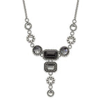 Stainless Steel Polished/Antiqued Fancy Glass Beads w/2in ext. Necklace