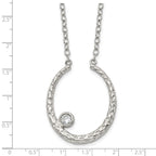 Stainless Steel Polished and Textured w/CZ 18in w/2in ext Necklace