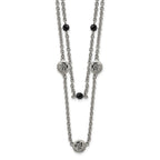 Stainless Steel Polished w/Black Onyx & Acrylic Beads w/2in ext Necklace