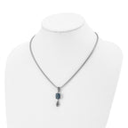 Stainless Steel Antiqued & Polished Blue Glass 18.5in w/2 in ext. Necklace