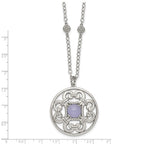 Stainless Steel Polished Synthetic Purple Calcedony w/2in ext Necklace