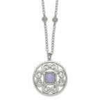 Stainless Steel Polished Synthetic Purple Calcedony w/2in ext Necklace