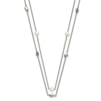 Stainless Steel Polished 2 Strand Freshwater Cultured Pearls & CZ w/ 2in ext. Necklace