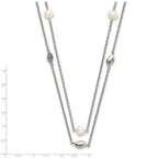 Stainless Steel Polished 2 Strand Freshwater Cultured Pearls & CZ w/ 2in ext. Necklace