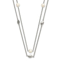 Stainless Steel Polished 2 Strand Freshwater Cultured Pearls & CZ w/ 2in ext. Necklace
