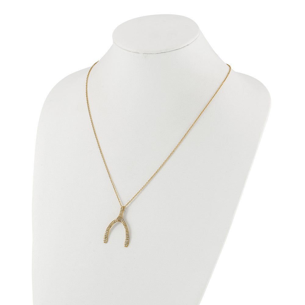 Stainless Steel Polished Yellow PVD-plated Crystal Wishbone Necklace