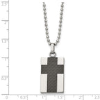 Chisel Stainless Steel Polished Carbon Fiber Inlay Cross Pendant on a 22 inch Ball Chain Necklace