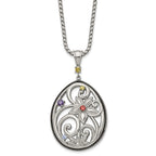 Stainless Steel Antiqued and Polished Multicolor CZ w/1.75in ext Necklace