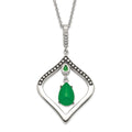 Stainless Steel Polished & Antiqued Synthetic Dyed Jade & CZ w/2in ext. Necklace